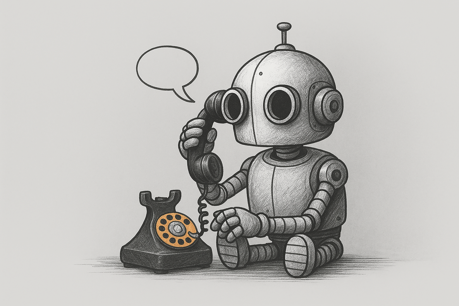 Robot comunicándose por teléfono